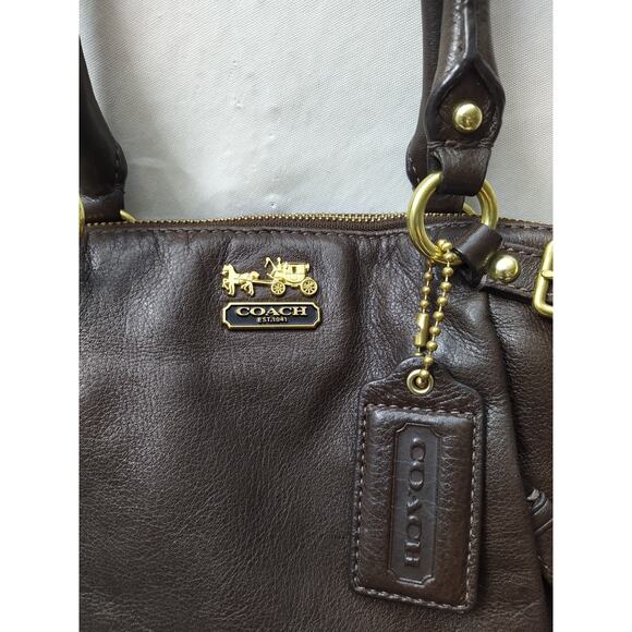 Coach Madison Brown Leather Double Handles Zipper Closure Satchel Bag - Picture 4 of 16